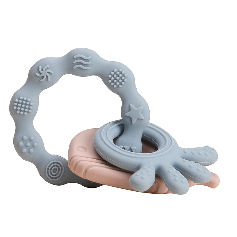 Let's Make 1PC Silicone Teether Baby Rudder Shape Wooden Teether Ring Kid Gift BPA Free Silicone Children Goods Kid Teething Toy