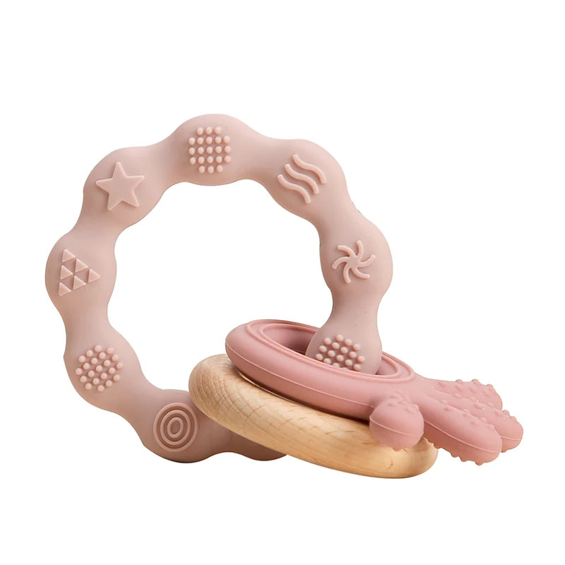 Let's Make 1PC Silicone Teether Baby Rudder Shape Wooden Teether Ring Kid Gift BPA Free Silicone Children Goods Kid Teething Toy