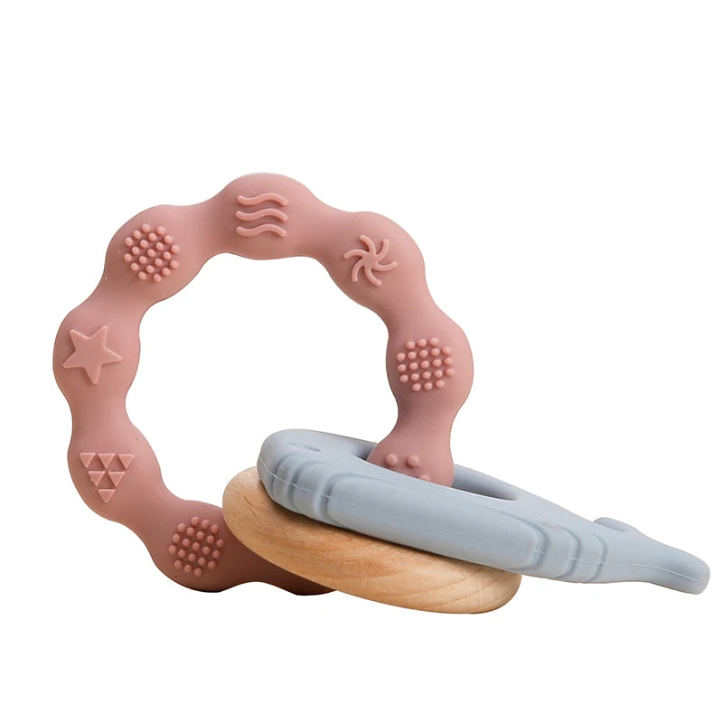 Let's Make 1PC Silicone Teether Baby Rudder Shape Wooden Teether Ring Kid Gift BPA Free Silicone Children Goods Kid Teething Toy