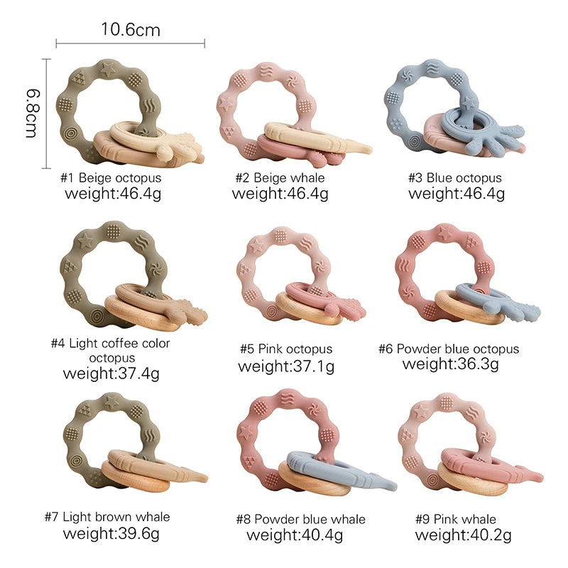 Let's Make 1PC Silicone Teether Baby Rudder Shape Wooden Teether Ring Kid Gift BPA Free Silicone Children Goods Kid Teething Toy