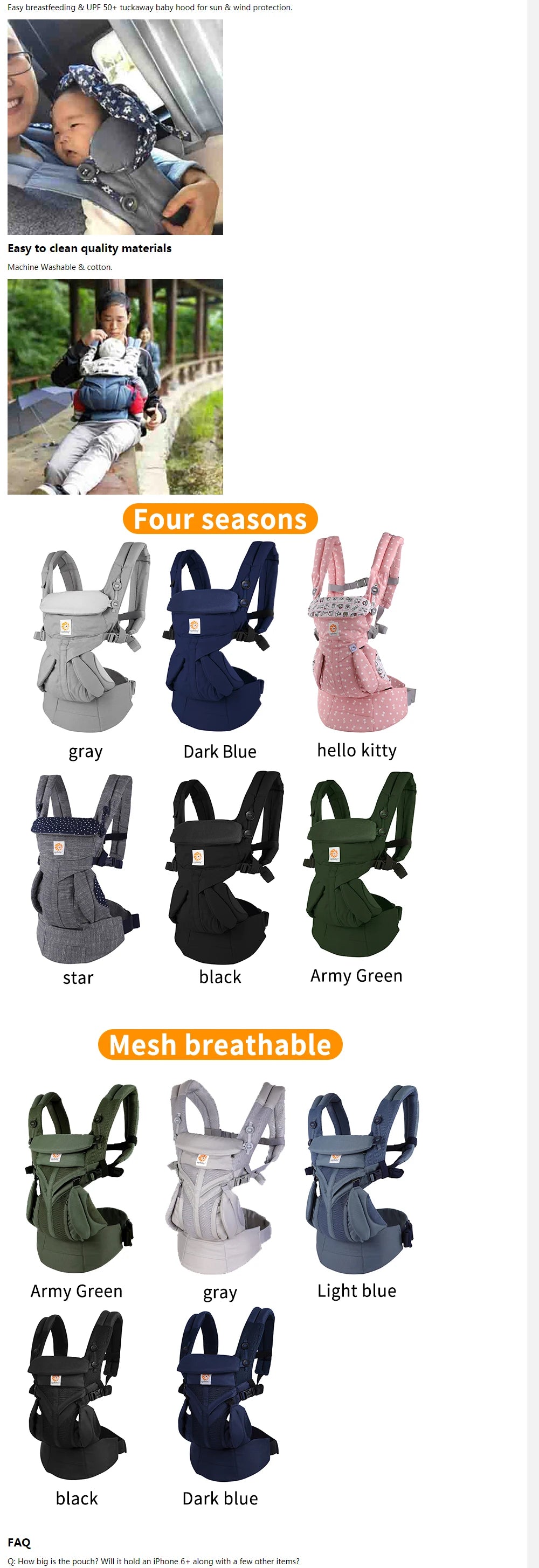 Breeze 360 Ergonomic Kid Kangaroo Infant Baby Carrier All Positions Sling Wrap Cool Air Mesh Cotton Backpack 0-36 Months Egobaby