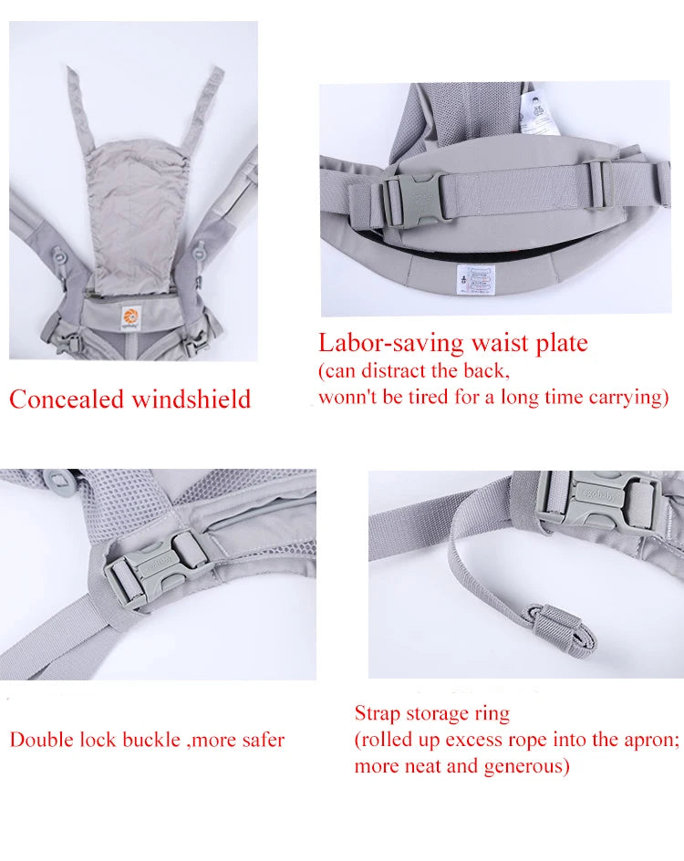 Breeze 360 Ergonomic Kid Kangaroo Infant Baby Carrier All Positions Sling Wrap Cool Air Mesh Cotton Backpack 0-36 Months Egobaby