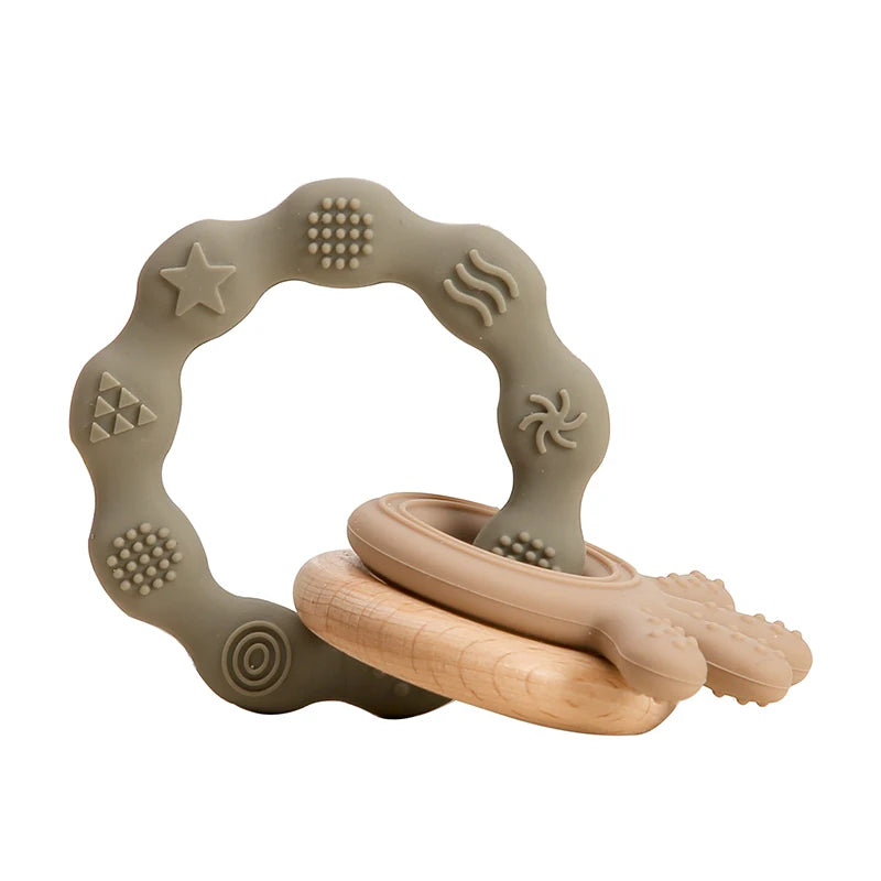 Let's Make 1PC Silicone Teether Baby Rudder Shape Wooden Teether Ring Kid Gift BPA Free Silicone Children Goods Kid Teething Toy