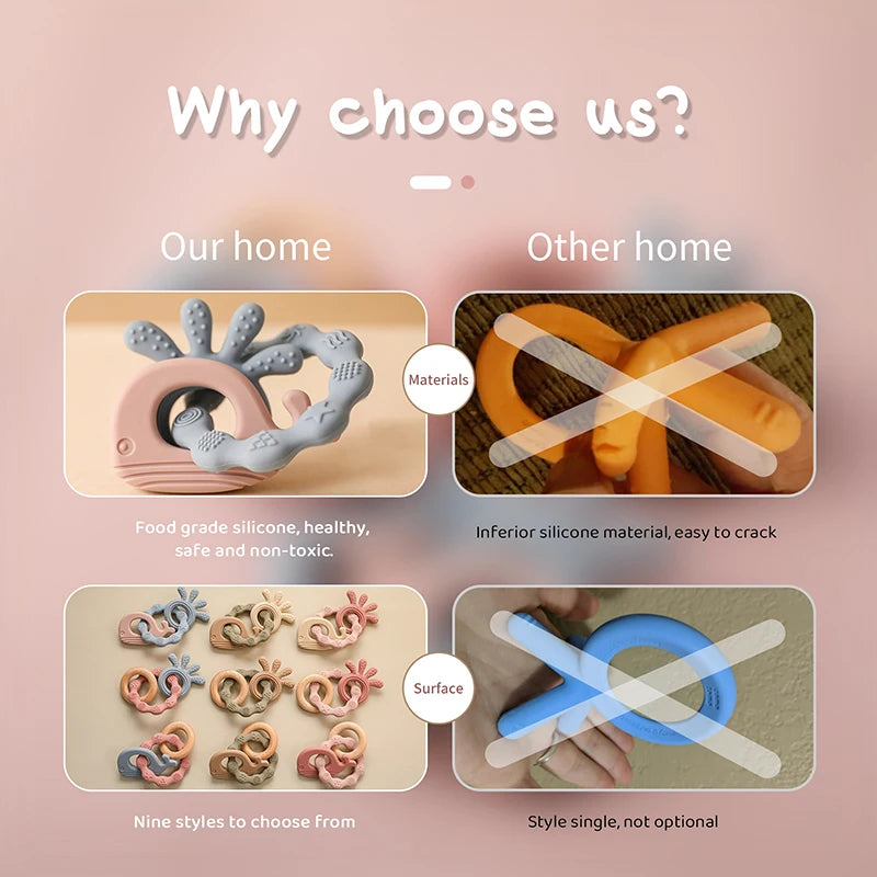 Let's Make 1PC Silicone Teether Baby Rudder Shape Wooden Teether Ring Kid Gift BPA Free Silicone Children Goods Kid Teething Toy