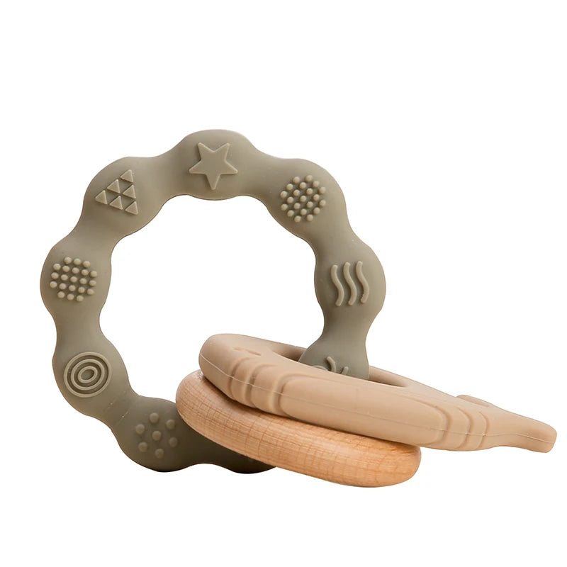 Let's Make 1PC Silicone Teether Baby Rudder Shape Wooden Teether Ring Kid Gift BPA Free Silicone Children Goods Kid Teething Toy