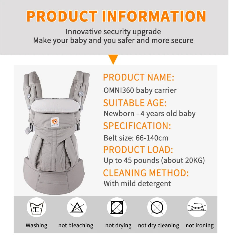 Breeze 360 Ergonomic Kid Kangaroo Infant Baby Carrier All Positions Sling Wrap Cool Air Mesh Cotton Backpack 0-36 Months Egobaby