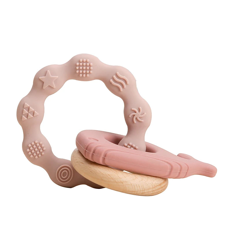 Let's Make 1PC Silicone Teether Baby Rudder Shape Wooden Teether Ring Kid Gift BPA Free Silicone Children Goods Kid Teething Toy