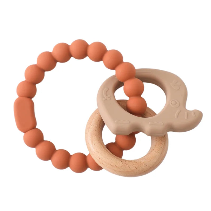 Let's Make 1PC Silicone Teether Baby Rudder Shape Wooden Teether Ring Kid Gift BPA Free Silicone Children Goods Kid Teething Toy