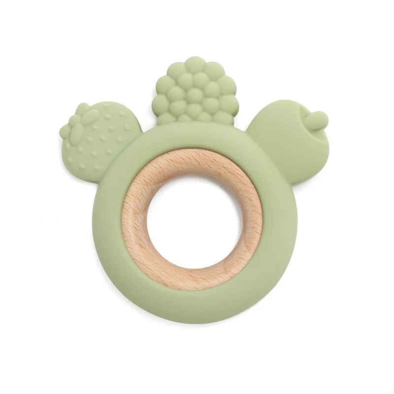 Let's Make 1PC Silicone Teether Baby Rudder Shape Wooden Teether Ring Kid Gift BPA Free Silicone Children Goods Kid Teething Toy