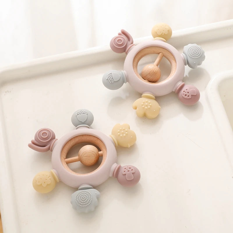 Let's Make 1PC Silicone Teether Baby Rudder Shape Wooden Teether Ring Kid Gift BPA Free Silicone Children Goods Kid Teething Toy