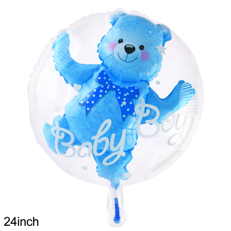 4D Transparent Baby Shower Boy Girl Bear Bubble Ball Kids 1st Birthday Party Blue Pink Helium Balloon Gender Reveal Decoration