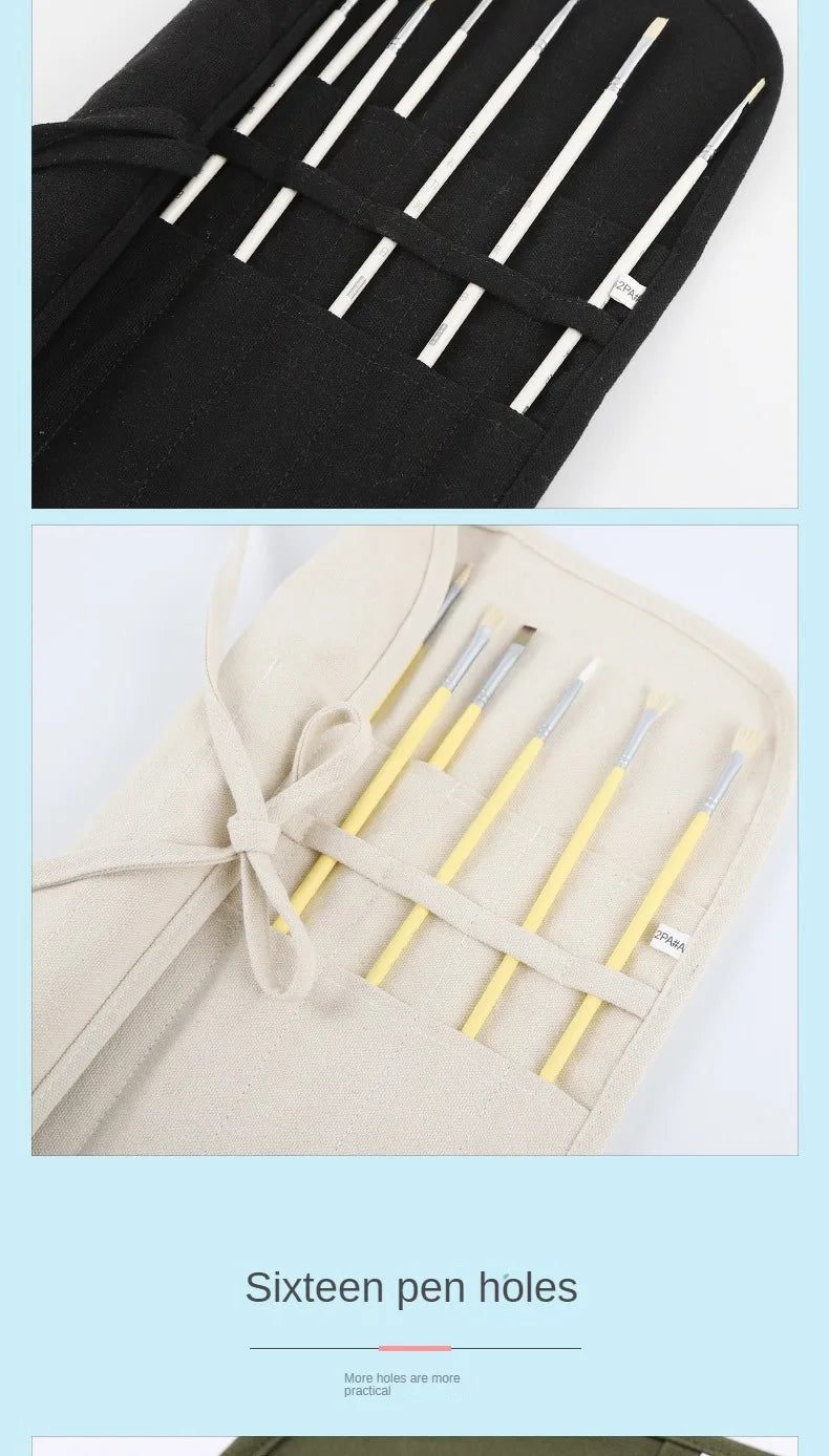 16/22 Holes Makeup Brush Storage Bag Women's Canvas Cosmetic Pouch Travel Fold Organizer Portable Bundle Strap Design Beauty Bag