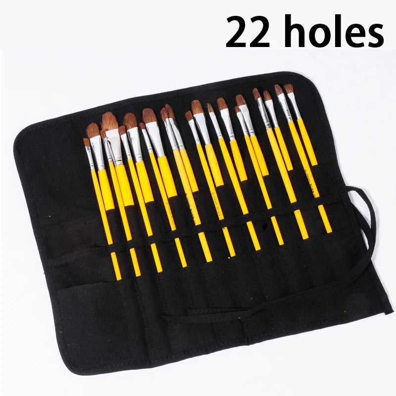 16/22 Holes Makeup Brush Storage Bag Women's Canvas Cosmetic Pouch Travel Fold Organizer Portable Bundle Strap Design Beauty Bag