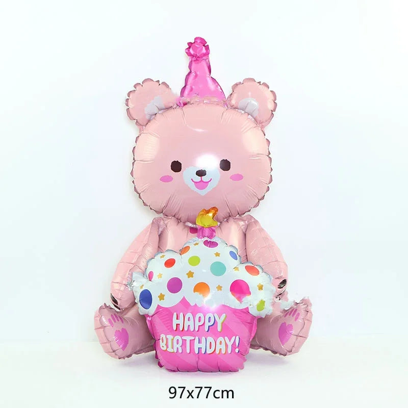 ins 4D Bear Foil Balloon Baby Birthday Photo Props Cartoon Aluminum Film Balloons Happy Birthday Party Baloon Baby Shower Ballon