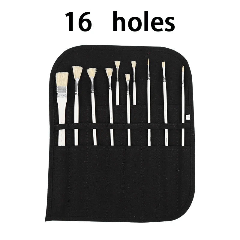 16/22 Holes Makeup Brush Storage Bag Women's Canvas Cosmetic Pouch Travel Fold Organizer Portable Bundle Strap Design Beauty Bag
