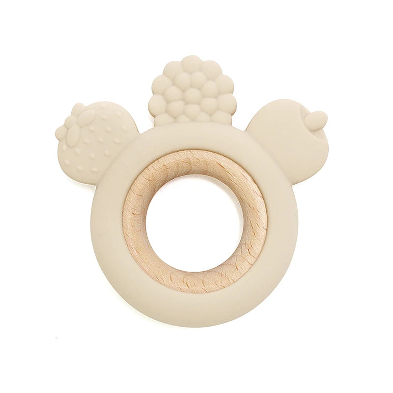 Let's Make 1PC Silicone Teether Baby Rudder Shape Wooden Teether Ring Kid Gift BPA Free Silicone Children Goods Kid Teething Toy