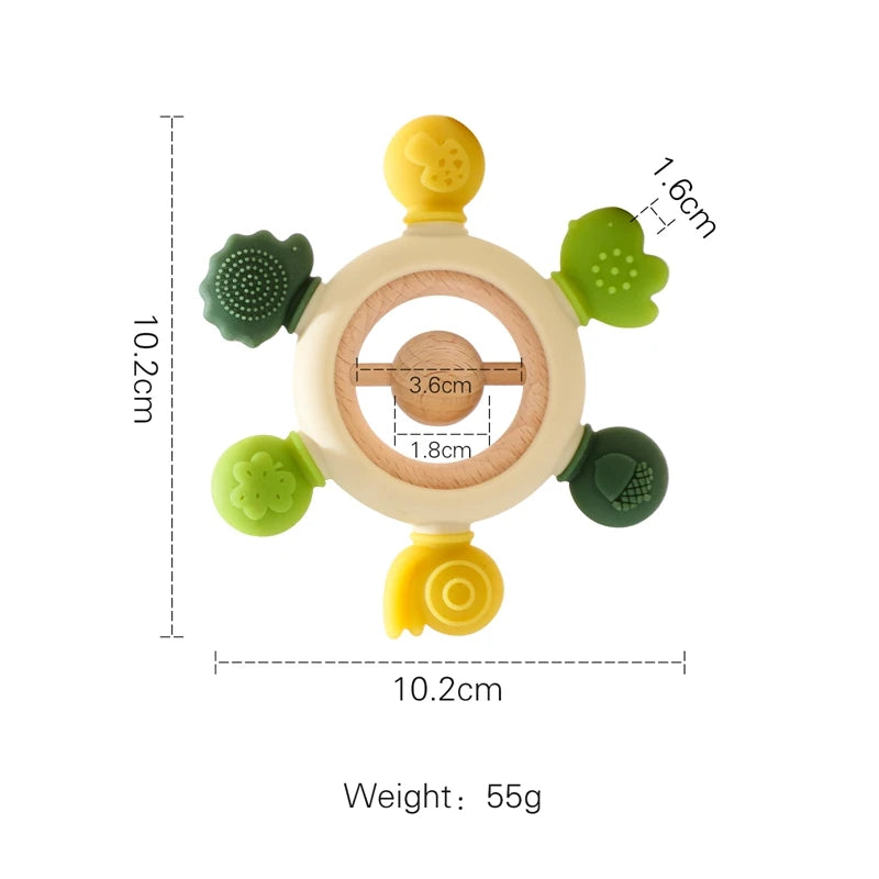 Let's Make 1PC Silicone Teether Baby Rudder Shape Wooden Teether Ring Kid Gift BPA Free Silicone Children Goods Kid Teething Toy