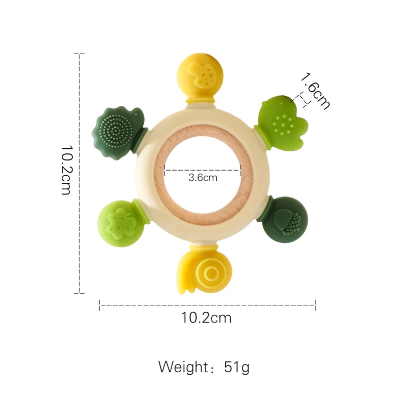 Let's Make 1PC Silicone Teether Baby Rudder Shape Wooden Teether Ring Kid Gift BPA Free Silicone Children Goods Kid Teething Toy