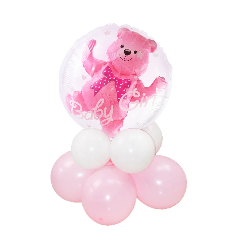 4D Transparent Baby Shower Boy Girl Bear Bubble Ball Kids 1st Birthday Party Blue Pink Helium Balloon Gender Reveal Decoration