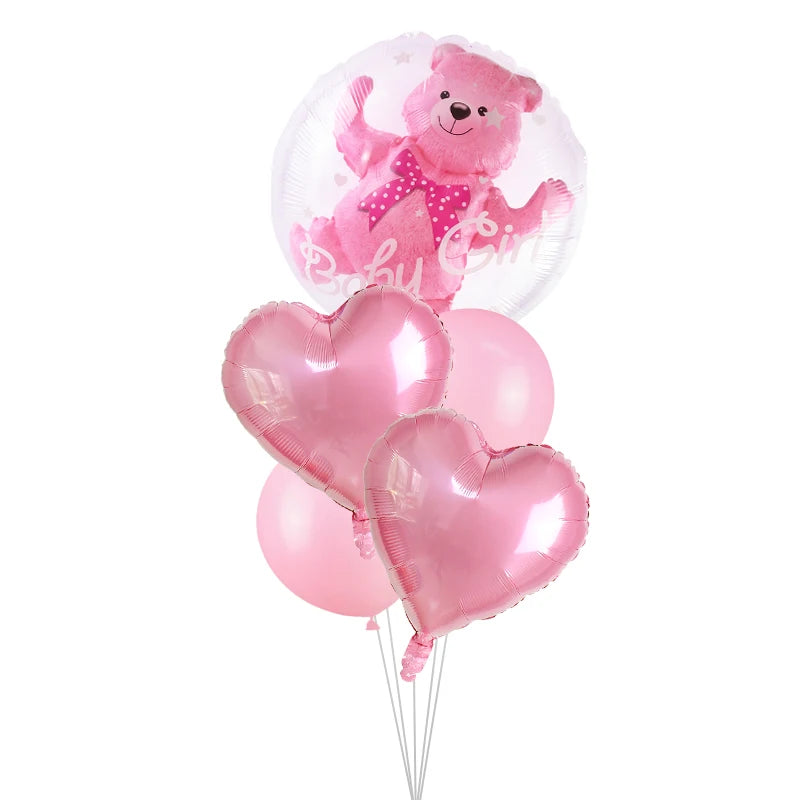 4D Transparent Baby Shower Boy Girl Bear Bubble Ball Kids 1st Birthday Party Blue Pink Helium Balloon Gender Reveal Decoration