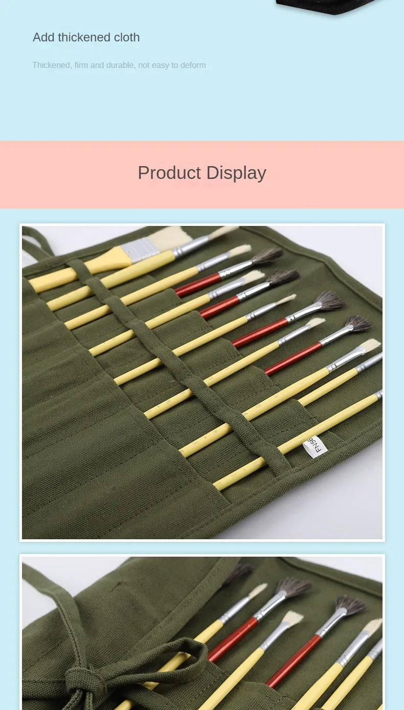 16/22 Holes Makeup Brush Storage Bag Women's Canvas Cosmetic Pouch Travel Fold Organizer Portable Bundle Strap Design Beauty Bag