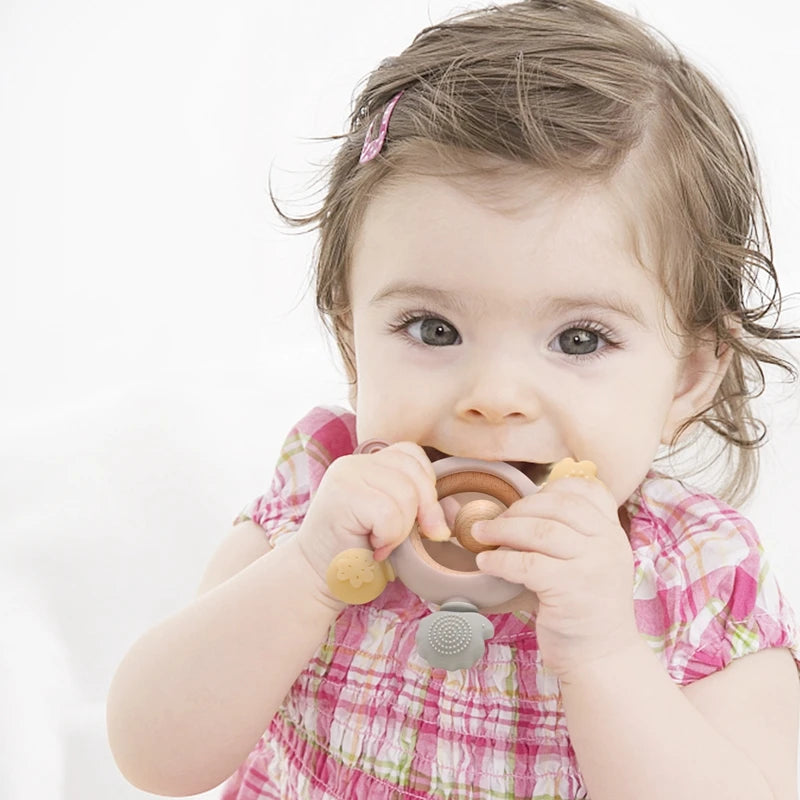 Let's Make 1PC Silicone Teether Baby Rudder Shape Wooden Teether Ring Kid Gift BPA Free Silicone Children Goods Kid Teething Toy