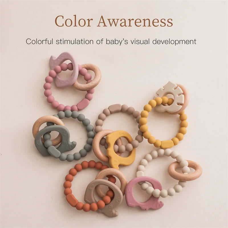 Let's Make 1PC Silicone Teether Baby Rudder Shape Wooden Teether Ring Kid Gift BPA Free Silicone Children Goods Kid Teething Toy