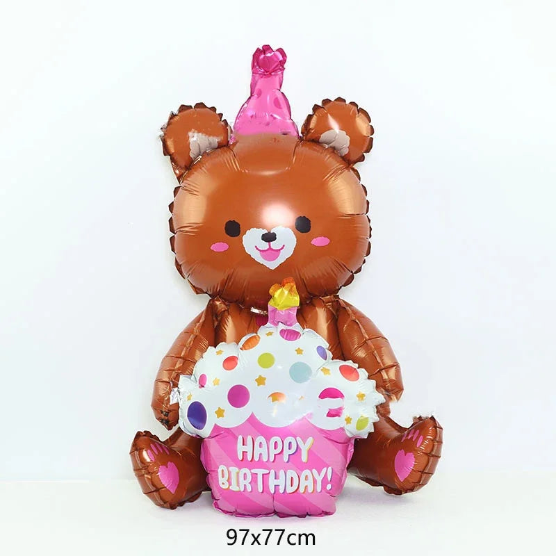 ins 4D Bear Foil Balloon Baby Birthday Photo Props Cartoon Aluminum Film Balloons Happy Birthday Party Baloon Baby Shower Ballon