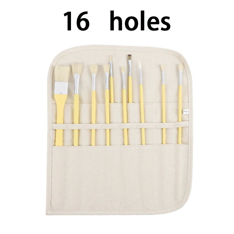 16/22 Holes Makeup Brush Storage Bag Women's Canvas Cosmetic Pouch Travel Fold Organizer Portable Bundle Strap Design Beauty Bag