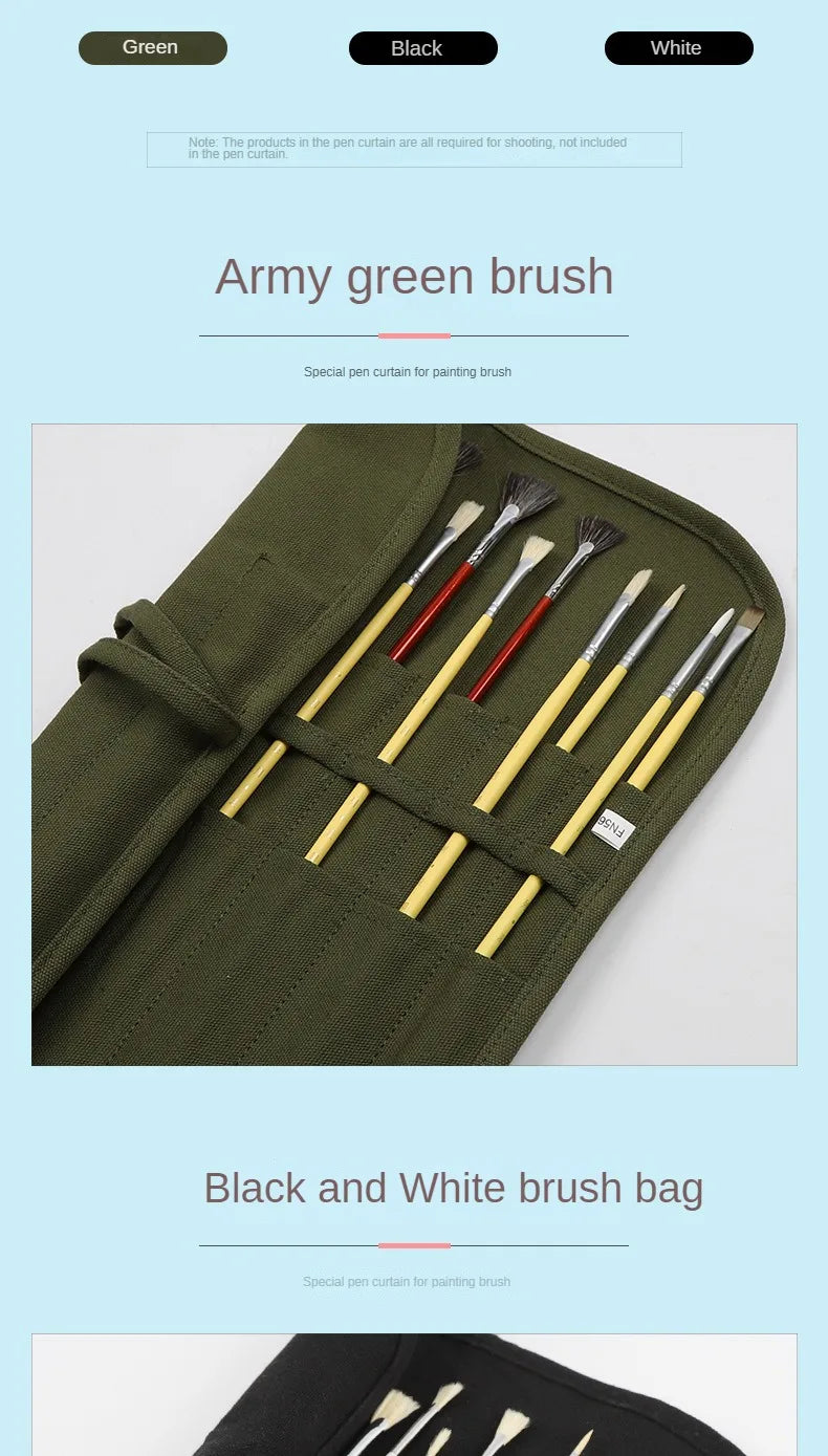 16/22 Holes Makeup Brush Storage Bag Women's Canvas Cosmetic Pouch Travel Fold Organizer Portable Bundle Strap Design Beauty Bag