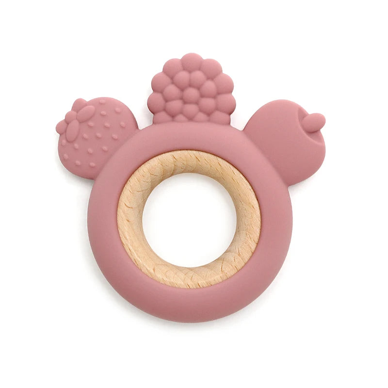Let's Make 1PC Silicone Teether Baby Rudder Shape Wooden Teether Ring Kid Gift BPA Free Silicone Children Goods Kid Teething Toy