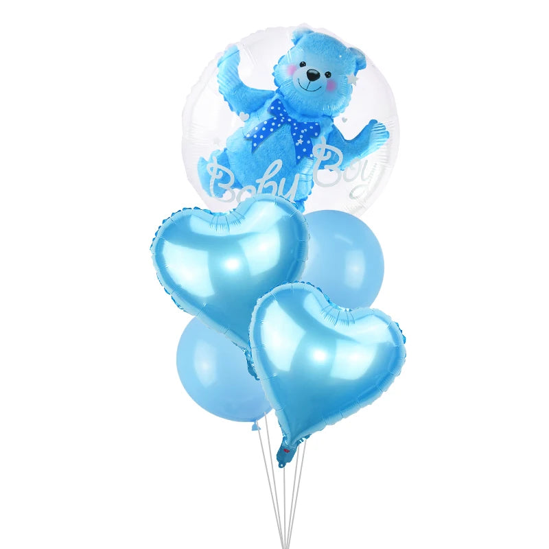 4D Transparent Baby Shower Boy Girl Bear Bubble Ball Kids 1st Birthday Party Blue Pink Helium Balloon Gender Reveal Decoration