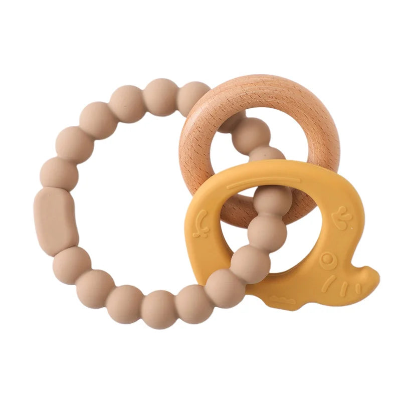 Let's Make 1PC Silicone Teether Baby Rudder Shape Wooden Teether Ring Kid Gift BPA Free Silicone Children Goods Kid Teething Toy