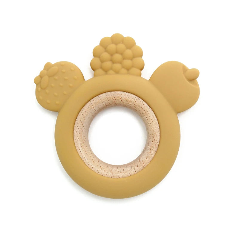 Let's Make 1PC Silicone Teether Baby Rudder Shape Wooden Teether Ring Kid Gift BPA Free Silicone Children Goods Kid Teething Toy