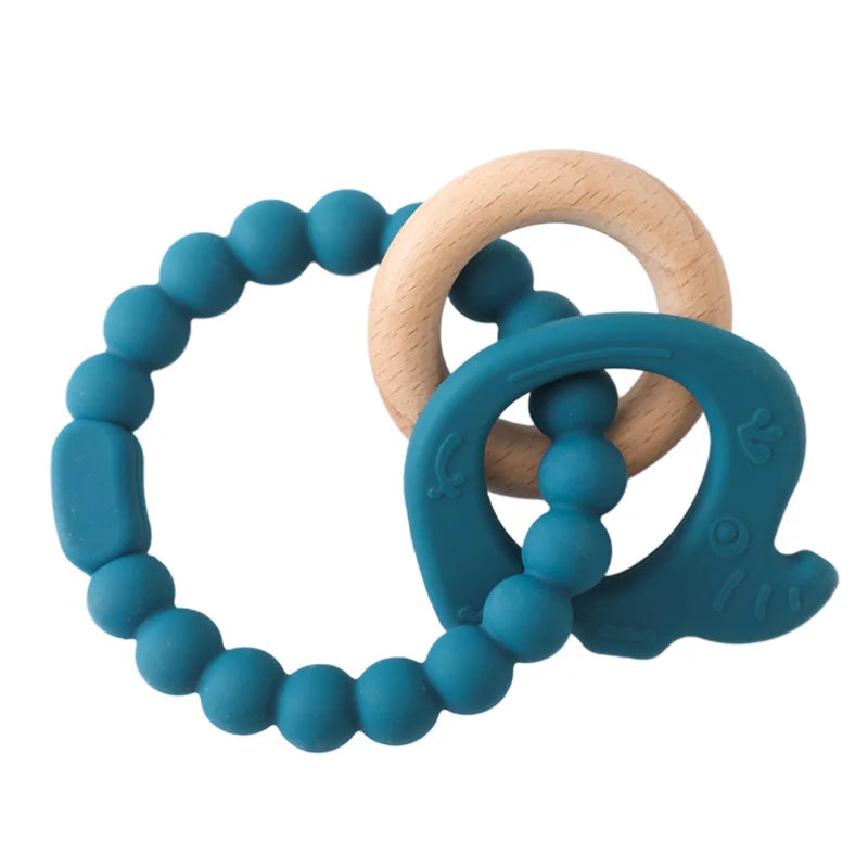 Let's Make 1PC Silicone Teether Baby Rudder Shape Wooden Teether Ring Kid Gift BPA Free Silicone Children Goods Kid Teething Toy