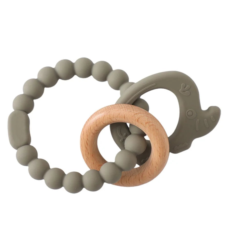 Let's Make 1PC Silicone Teether Baby Rudder Shape Wooden Teether Ring Kid Gift BPA Free Silicone Children Goods Kid Teething Toy