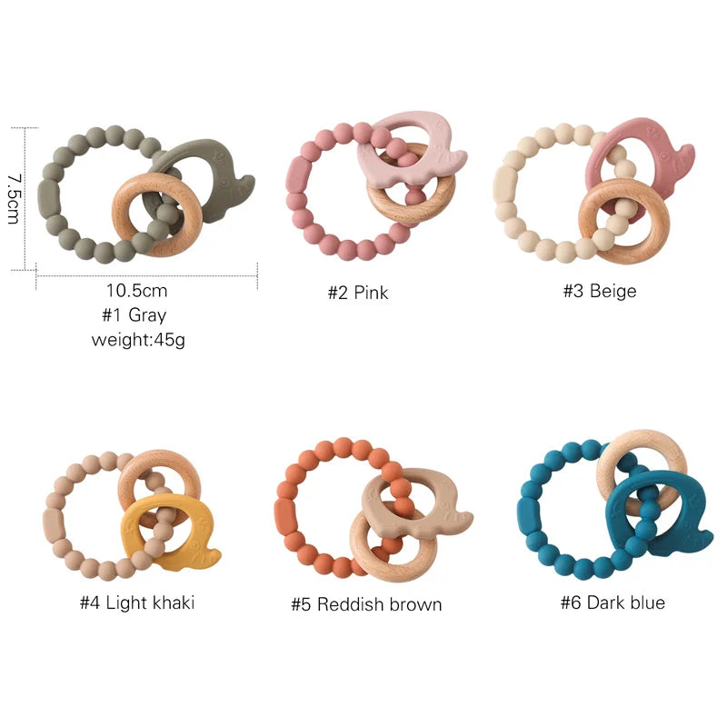 Let's Make 1PC Silicone Teether Baby Rudder Shape Wooden Teether Ring Kid Gift BPA Free Silicone Children Goods Kid Teething Toy