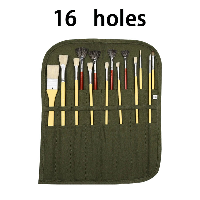 16/22 Holes Makeup Brush Storage Bag Women's Canvas Cosmetic Pouch Travel Fold Organizer Portable Bundle Strap Design Beauty Bag