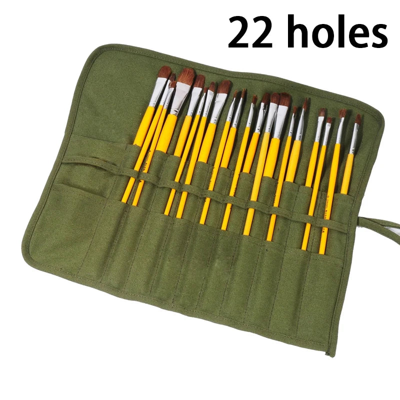 16/22 Holes Makeup Brush Storage Bag Women's Canvas Cosmetic Pouch Travel Fold Organizer Portable Bundle Strap Design Beauty Bag