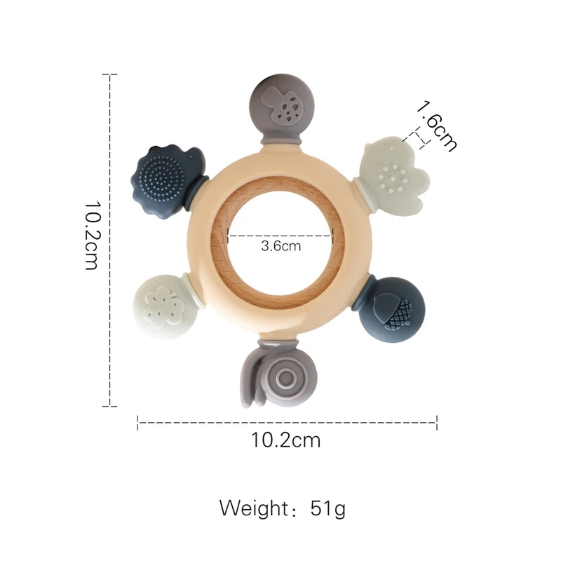 Let's Make 1PC Silicone Teether Baby Rudder Shape Wooden Teether Ring Kid Gift BPA Free Silicone Children Goods Kid Teething Toy