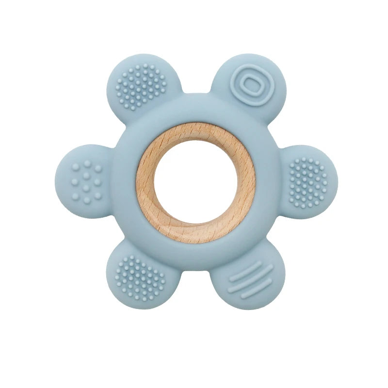 Let's Make 1PC Silicone Teether Baby Rudder Shape Wooden Teether Ring Kid Gift BPA Free Silicone Children Goods Kid Teething Toy