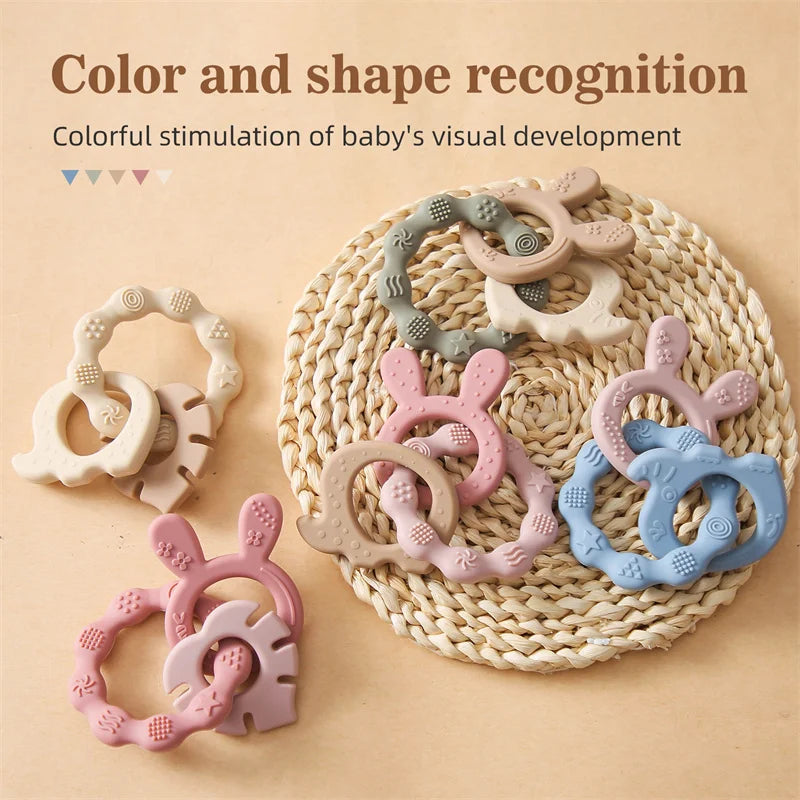 Let's Make 1PC Silicone Teether Baby Rudder Shape Wooden Teether Ring Kid Gift BPA Free Silicone Children Goods Kid Teething Toy