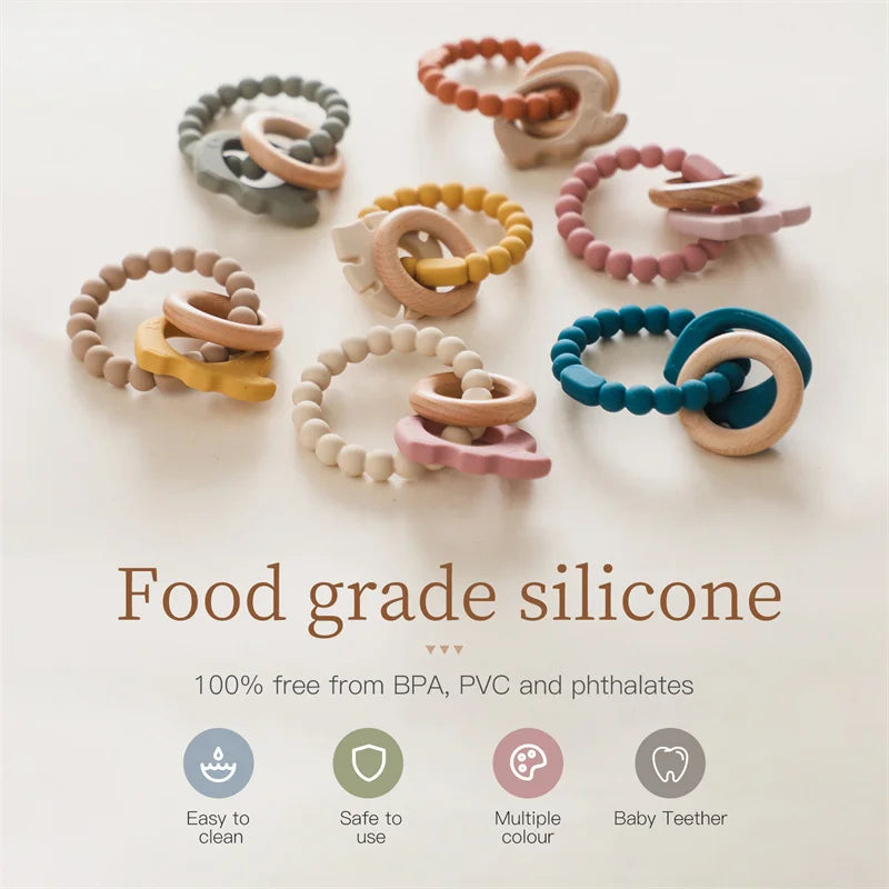 Let's Make 1PC Silicone Teether Baby Rudder Shape Wooden Teether Ring Kid Gift BPA Free Silicone Children Goods Kid Teething Toy
