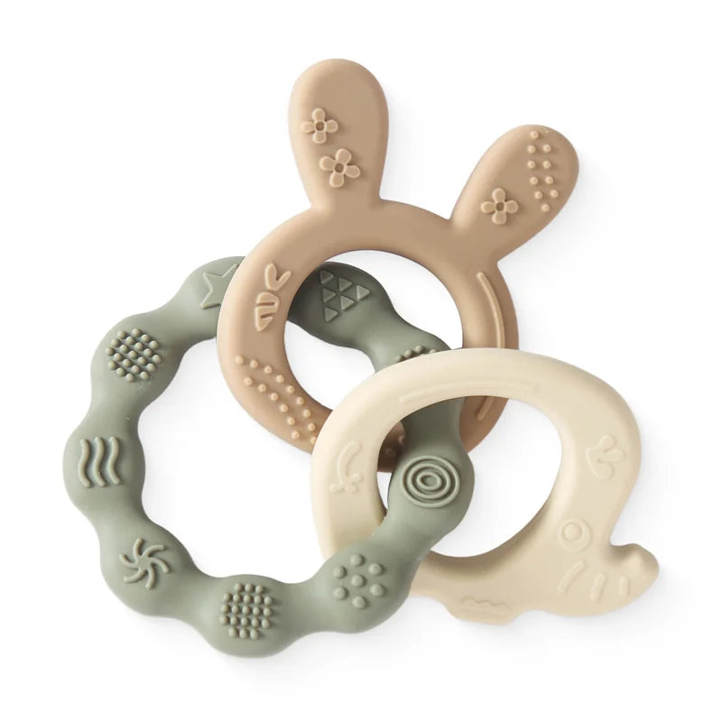 Let's Make 1PC Silicone Teether Baby Rudder Shape Wooden Teether Ring Kid Gift BPA Free Silicone Children Goods Kid Teething Toy
