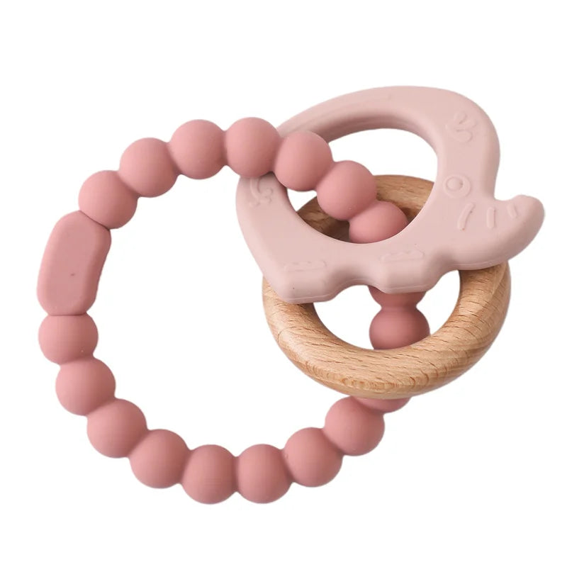 Let's Make 1PC Silicone Teether Baby Rudder Shape Wooden Teether Ring Kid Gift BPA Free Silicone Children Goods Kid Teething Toy