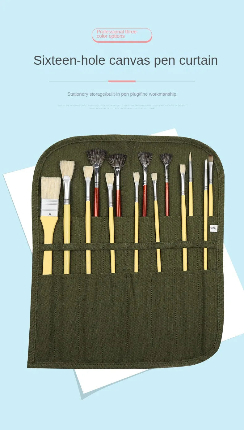 16/22 Holes Makeup Brush Storage Bag Women's Canvas Cosmetic Pouch Travel Fold Organizer Portable Bundle Strap Design Beauty Bag
