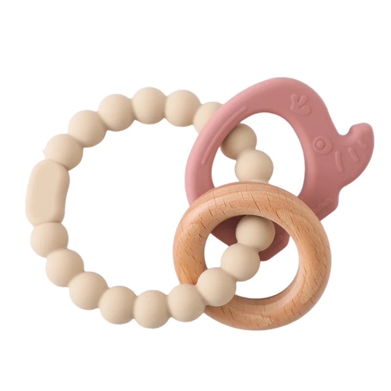 Let's Make 1PC Silicone Teether Baby Rudder Shape Wooden Teether Ring Kid Gift BPA Free Silicone Children Goods Kid Teething Toy
