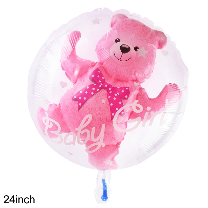 4D Transparent Baby Shower Boy Girl Bear Bubble Ball Kids 1st Birthday Party Blue Pink Helium Balloon Gender Reveal Decoration