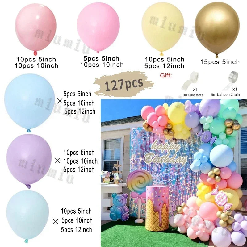 Macaron Rainbow Balloon Garland Arch Kit Girls Pastel Wedding Happy Birthday Party Pink Balloons Baby Shower Decoration Kid Gift