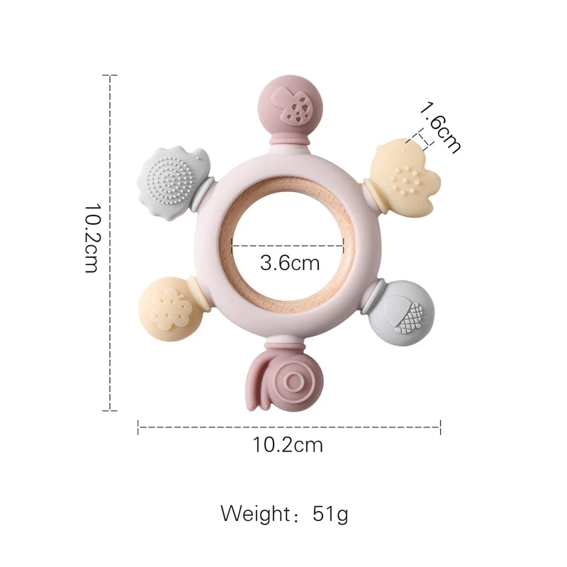 Let's Make 1PC Silicone Teether Baby Rudder Shape Wooden Teether Ring Kid Gift BPA Free Silicone Children Goods Kid Teething Toy
